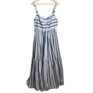J. Crew Stripe Tiered Maxi Dress Blue White Size 12 Coastal Feminine Euro Summer